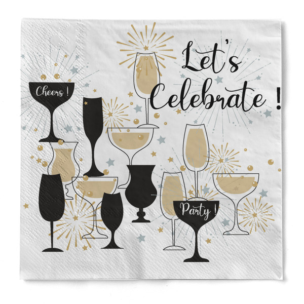 Serviette &quot;Let&#039;s celebrate&quot; aus Tissue 33 x 33 cm, 20 Stück