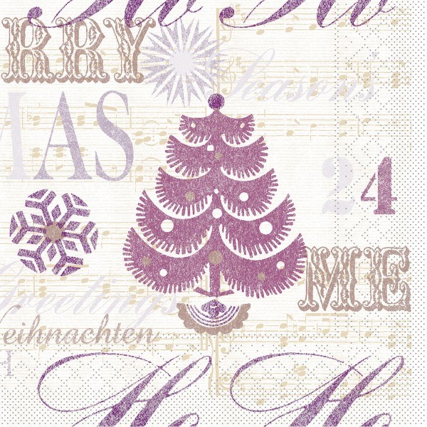 Serviette Xmas-Greetings in Braun aus Tissue 33 x 33 cm, 100 Stück
