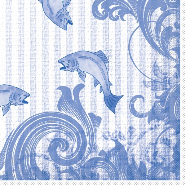 Serviette Fisch in Blau aus Tissue 33 x 33 cm, 100 Stück