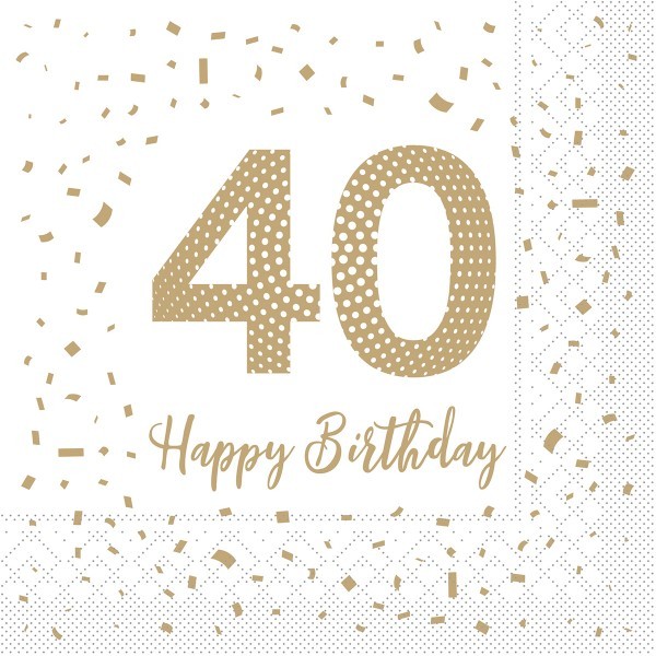 Serviette "Happy Birthday - 40" aus Tissue 33 x 33 cm, 100 Stück