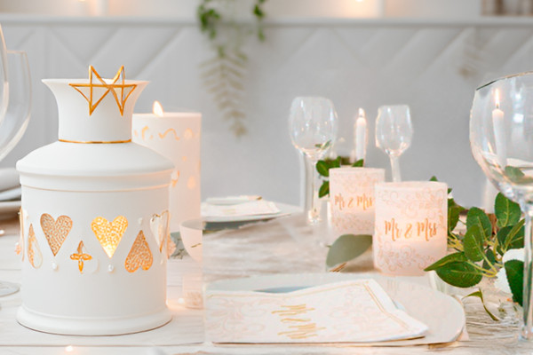 Windlicht Banderole für Kerzengläser Design Mr &amp; Mrs - 12 Stück