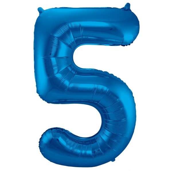 XL Folienballon Zahl 5 in blau, 86 cm, 1 Stück, Helium Ballon (unbefüllt)