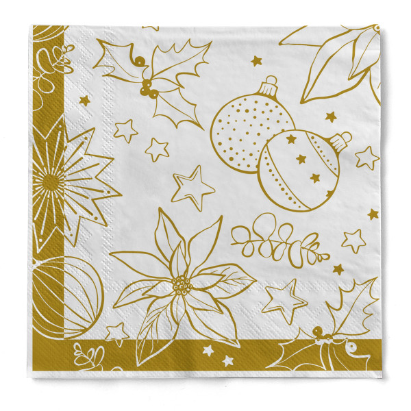 Serviette Milan in Weiß-Gold aus Tissue 3-lagig, 33 x 33 cm, 1/4 Falz, 100 Stück