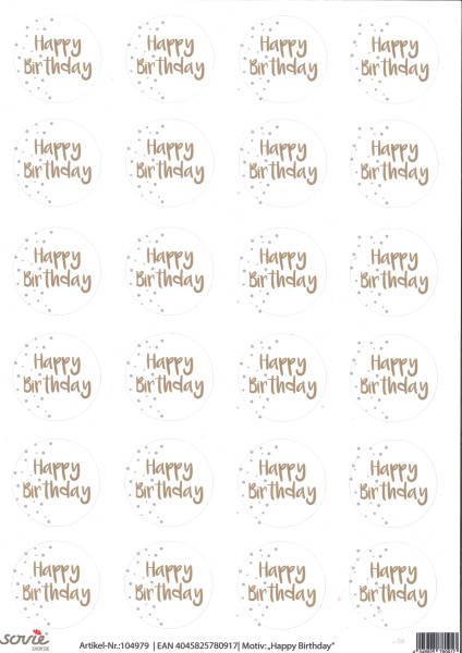 Sticker Aufkleber Design &quot;Happy Birthday&quot;, 4cm, 24 Stück