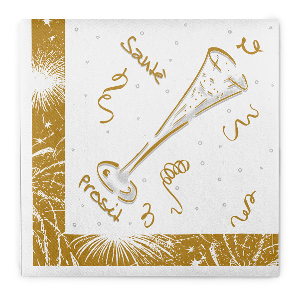Serviette Silvester in Weiß-Gold aus Linclass® Airlaid 40 x 40 cm, 50 Stück