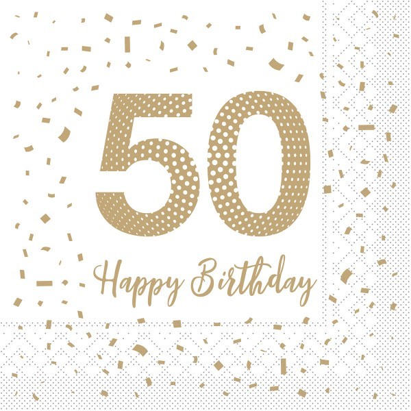 Serviette "Happy Birthday - 50" aus Tissue 33 x 33 cm, 100 Stück