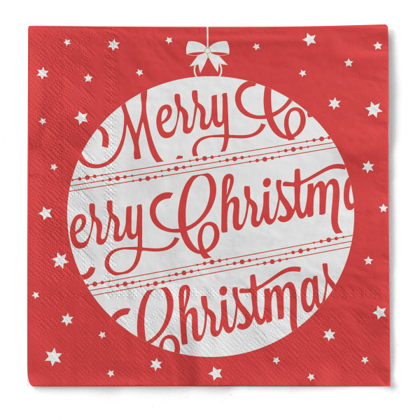Serviette &quot;Sfera&quot; (Merry Christmas) in Rot aus Tissue 3-lagig, 33 x 33 cm, 20 Stück