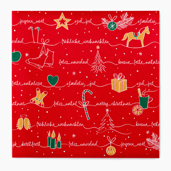 Weihnachtsserviette Ravin in Rot aus Linclass® Airlaid, 40 x 40 cm, 1/4 Falz, 50 Stück