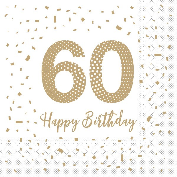 Serviette "Happy Birthday - 60" aus Tissue 33 x 33 cm, 100 Stück