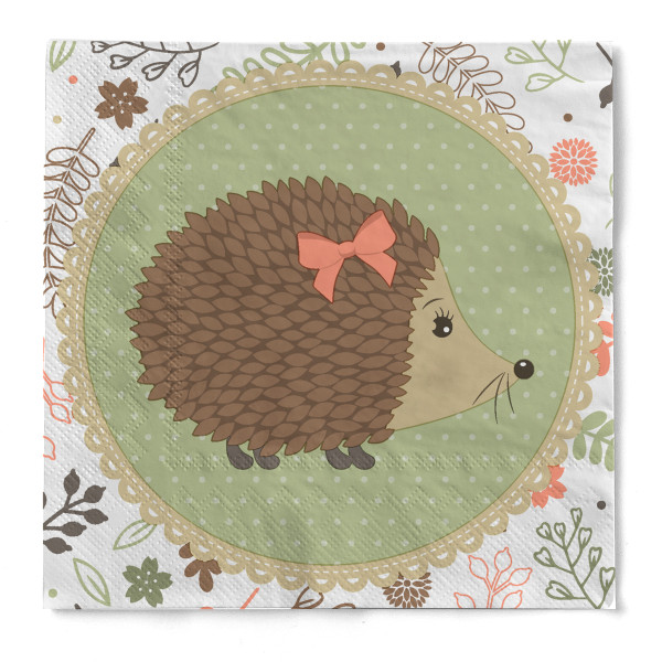 Serviette &quot;Wood Friends&quot; (Igel) aus Tissue 3-lagig, 25 x 25 cm, 20 Stück