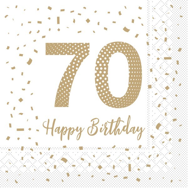 Serviette "Happy Birthday - 70" aus Tissue 33 x 33 cm, 100 Stück