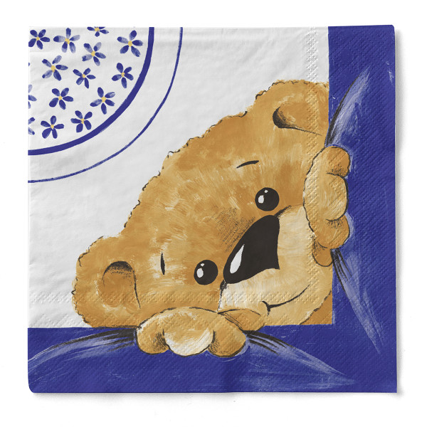 Serviette Teddy in Blau aus Tissue 33 x 33 cm, 20 Stück
