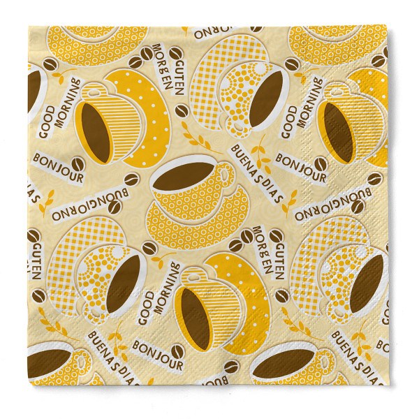 Serviette Kaffee Ole in Gelb-Orange aus Tissue 33 x 33 cm, 3-lagig, 100 Stück