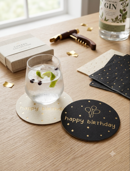 Bierdeckel "Happy Birthday", Ø 10,7 cm, 100 Stück