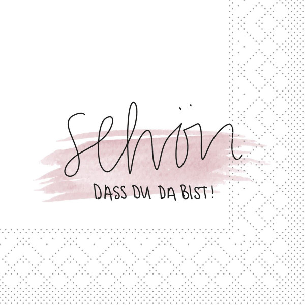 Cocktail-Servietten Schön, dass du da bist ! in Weiß aus Tissue 24 x 24 cm, 3-lagig, 150 Stück