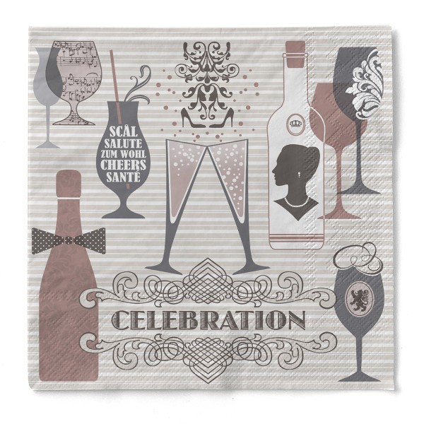 Serviette Celebration in Grau-Altrosa aus Tissue 33 x 33 cm, 20 Stück