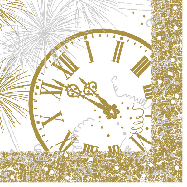 Silvester Serviette 12 o´clock aus Linclass® Airlaid, 40 x 40 cm, 50 Stück