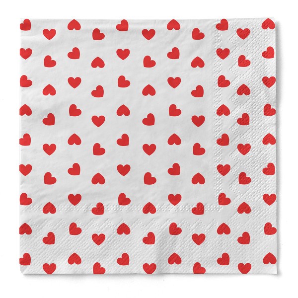 Serviette Love in Rot-Weiss aus Tissue 33 x 33 cm, 20 Stück