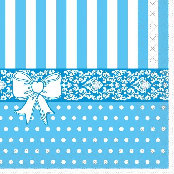 Serviette Bine in Aqua Blau aus Tissue 33 x 33 cm, 20 Stück
