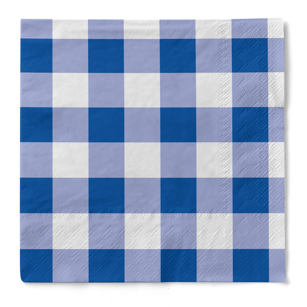 Serviette Karo in Blau-Weiß aus Tissue 3-lagig, 33 x 33 cm, 1/4 Falz, 100 Stück