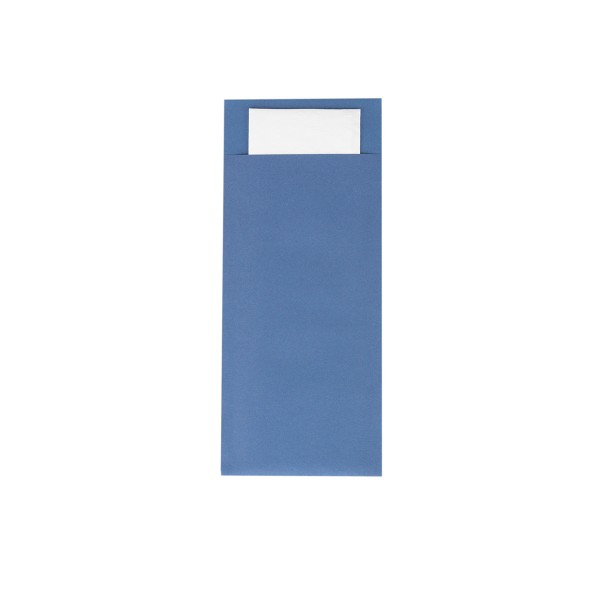 Papierbestecktaschen in Blau mit Tissue-Serviette in Weiß, 20 cm x 8,5 cm - 100 Stück