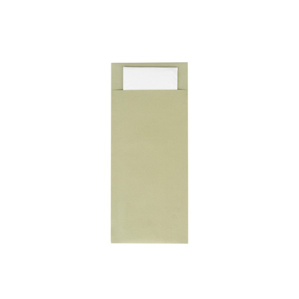 Papierbestecktaschen in Oliv mit Tissue-Serviette in Weiß, 20 cm x 8,5 cm - 500 Stück