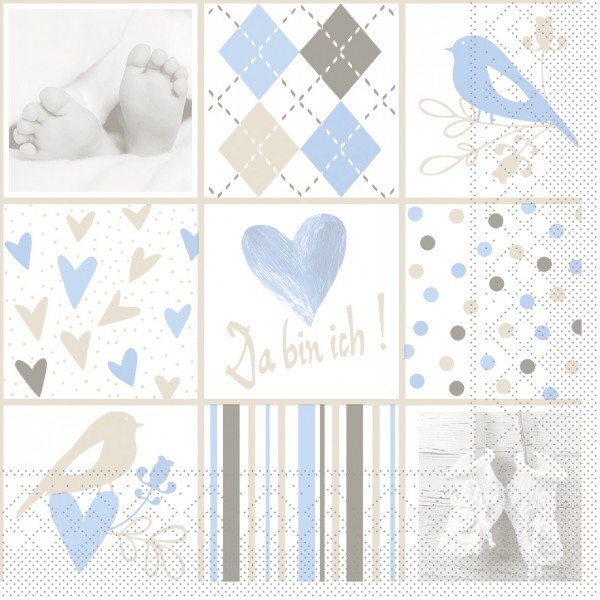 Serviette Baby in Blau aus Tissue, 33 x 33 cm, 100 Stück