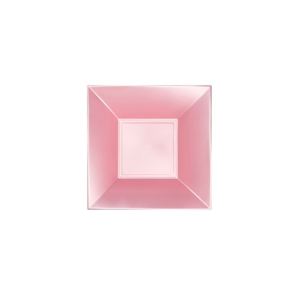 Einweg-Teller aus Plastik (PP), tief, Perlmutt-Rosa,180x180mm, 8 Stück