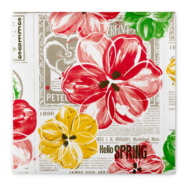 Serviette Hello Spring in Gelb-Rot aus Linclass® Airlaid 40 x 40 cm, 50 Stück