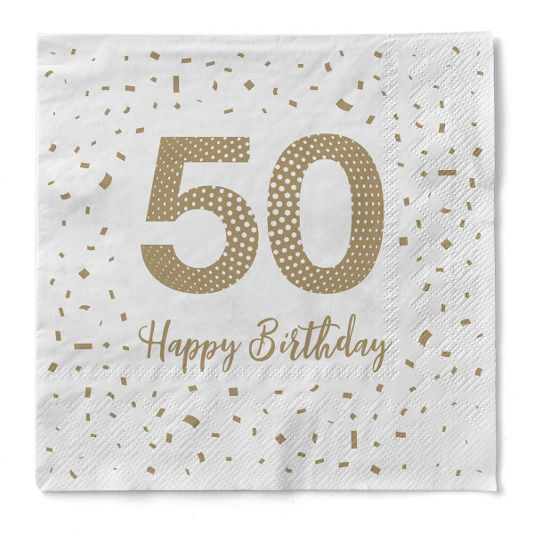 Serviette &quot;Happy Birthday - 50&quot; aus Tissue 33 x 33 cm, 100 Stück
