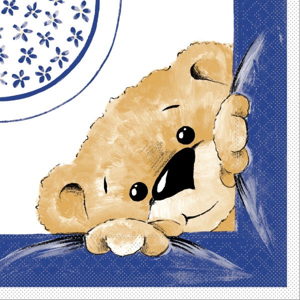 Serviette Teddy in Blau aus Tissue 33 x 33 cm, 20 Stück