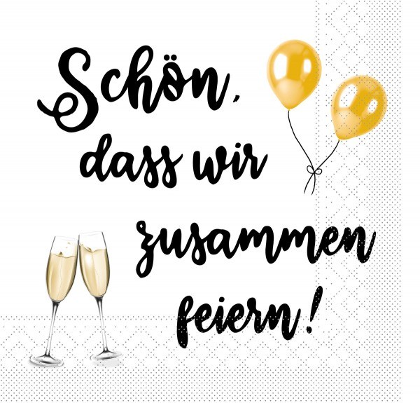 Serviette "Schön, dass wir zusammen feiern/Sekt" aus Tissue 33 x 33 cm, 100 Stück