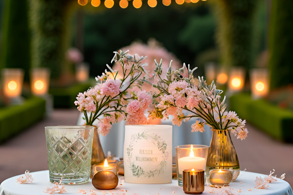 Windlicht Banderole für Kerzengläser Design Herzlich Willkommen - 12 Stück