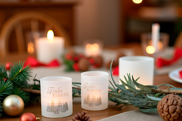 Windlicht Banderole für Kerzengläser Design Frohe Weihnachten - 12 Stück