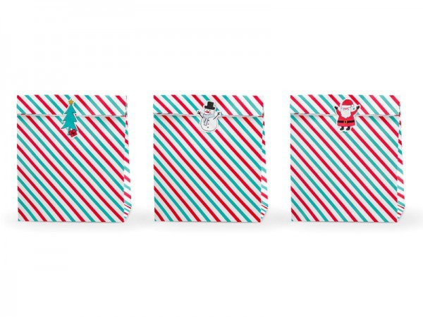 XL Geschenktüten Weihnachten/ Merry Christmas Streifen, 3 Stück mit Sticker (25 x 11 x 27)