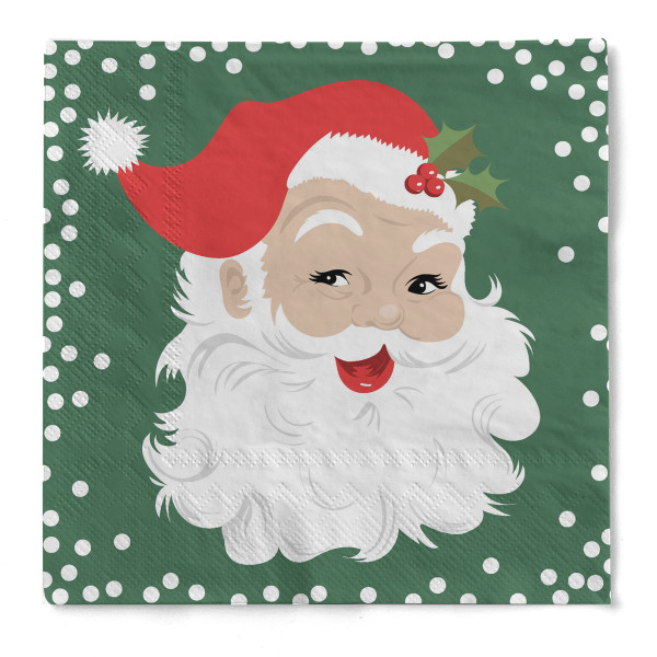 Serviette &quot;Happy Santa&quot; in Grün aus Tissue 33 x 33 cm, 20 Stück