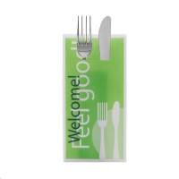 Besteckserviette Feel Good in Grün aus Linclass® Airlaid 40 x 40 cm, 100 Stück Besteckserviette Feel Good in Grün aus Linclass® Airlaid 40 x 40 cm, 100 Stück