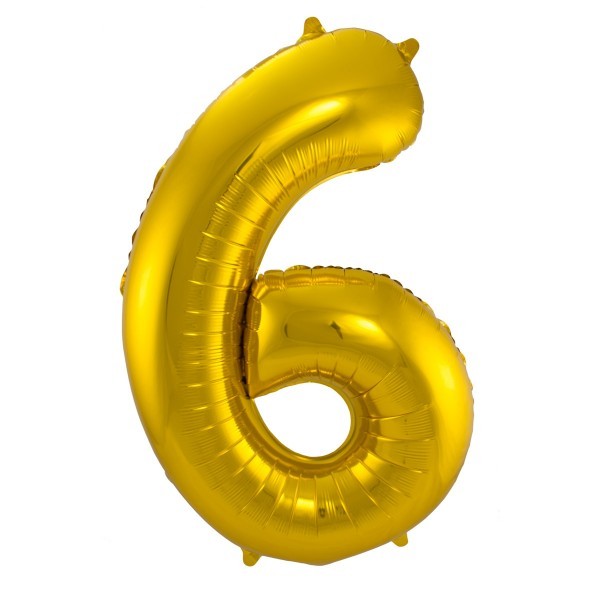 XL Folienballon Zahl 6 in gold, 86 cm, 1 Stück, Helium Ballon (unbefüllt)
