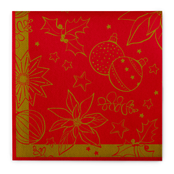 Weihnachtsserviette Milan in Rot-Gold aus Linclass® Airlaid 40 x 40 cm, 50 Stück