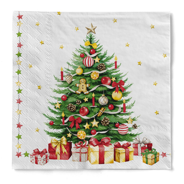 Serviette Tannenbaum aus Tissue 3-lagig, 33 x 33 cm, 1/4 Falz, 100 Stück