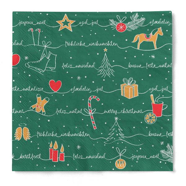 Weihnachtsserviette Ravin in Dunkelgrün aus Tissue 3-lagig, 40 x 40 cm, 1/4 Falz, 100 Stück