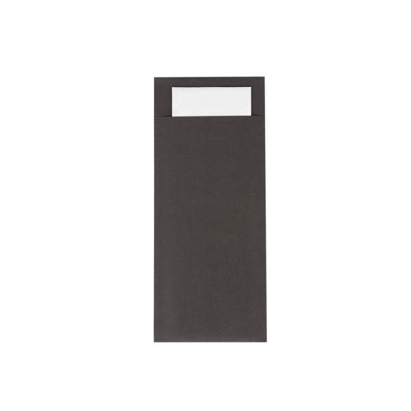 Papierbestecktaschen in Schwarz mit Tissue-Serviette in Weiß, 20 cm x 8,5 cm - 500 Stück