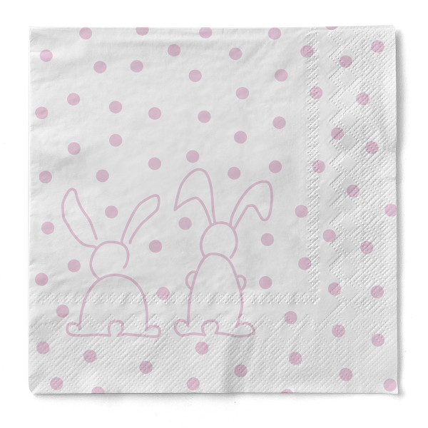 Serviette Rabbits in Rosa aus Tissue 33 x 33 cm, 20 Stück