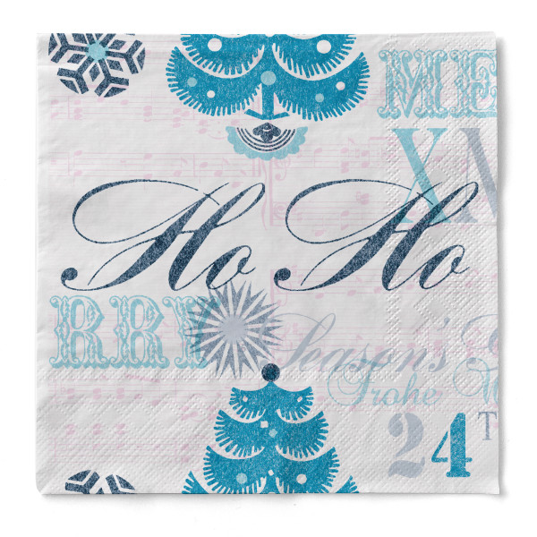 Weihnachtsserviette Xmas-Greetings in Türkis aus Tissue 33 x 33 cm, 20 Stück