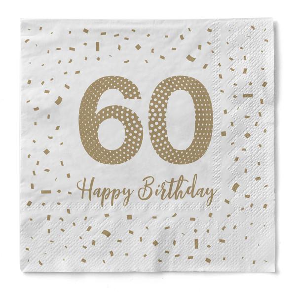 Serviette &quot;Happy Birthday - 60&quot; aus Tissue 33 x 33 cm, 100 Stück