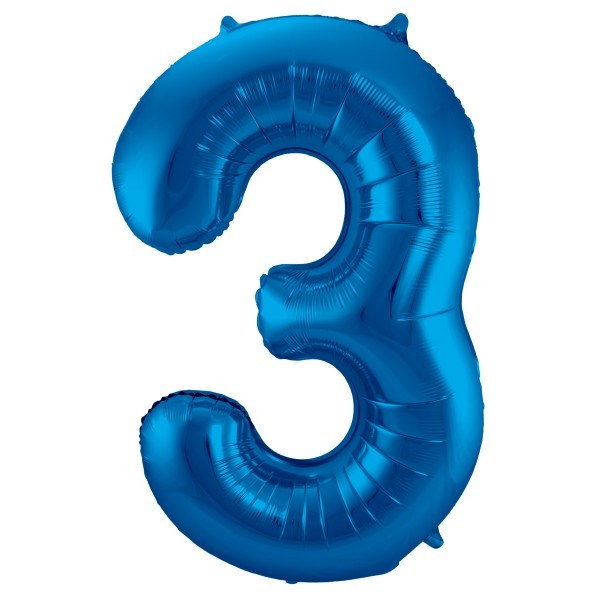 XL Folienballon Zahl 3 in blau, 86 cm, 1 Stück, Helium Ballon (unbefüllt)