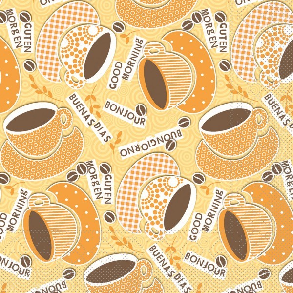 Serviette Kaffee Ole in Gelb-Orange aus Tissue 33 x 33 cm, 100 Stück