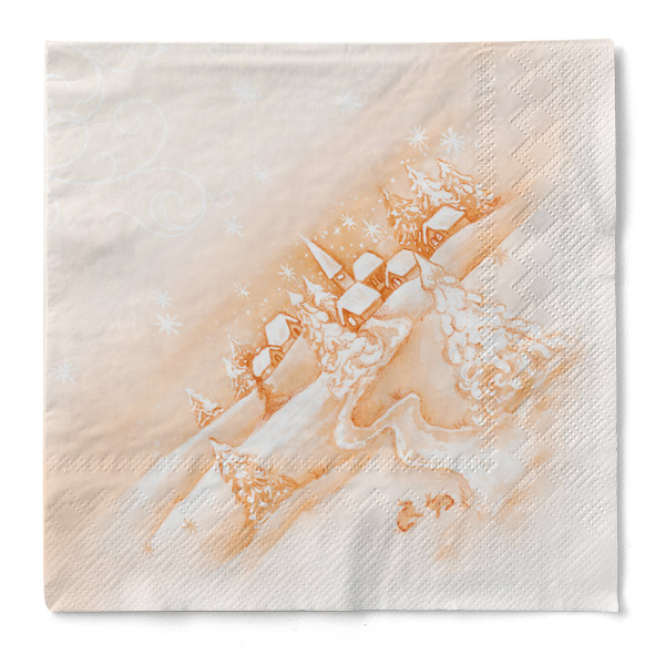 Weihnachtsserviette Silence in Aprikot aus Tissue 3-lagig, 40 x 40 cm, 1/4 Falz, 100 Stück