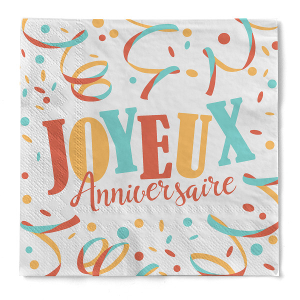 Serviette &quot;Joyeux Anniversaire&quot; (Alles Gute zum Geburtstag) aus Tissue 33 x 33 cm, 20 Stück