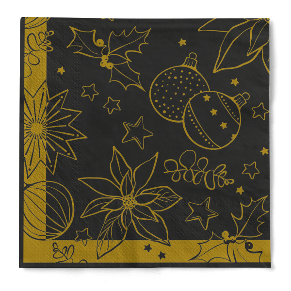 Serviette Milan in Schwarz-Gold aus Tissue 3-lagig, 40 x 40 cm, 1/4 Falz, 100 Stück